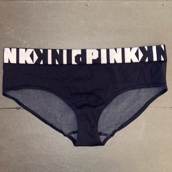 PINK Victoria’s Secret Large Black Seamless Logo Cheekster Panty - Picture 1 of 5